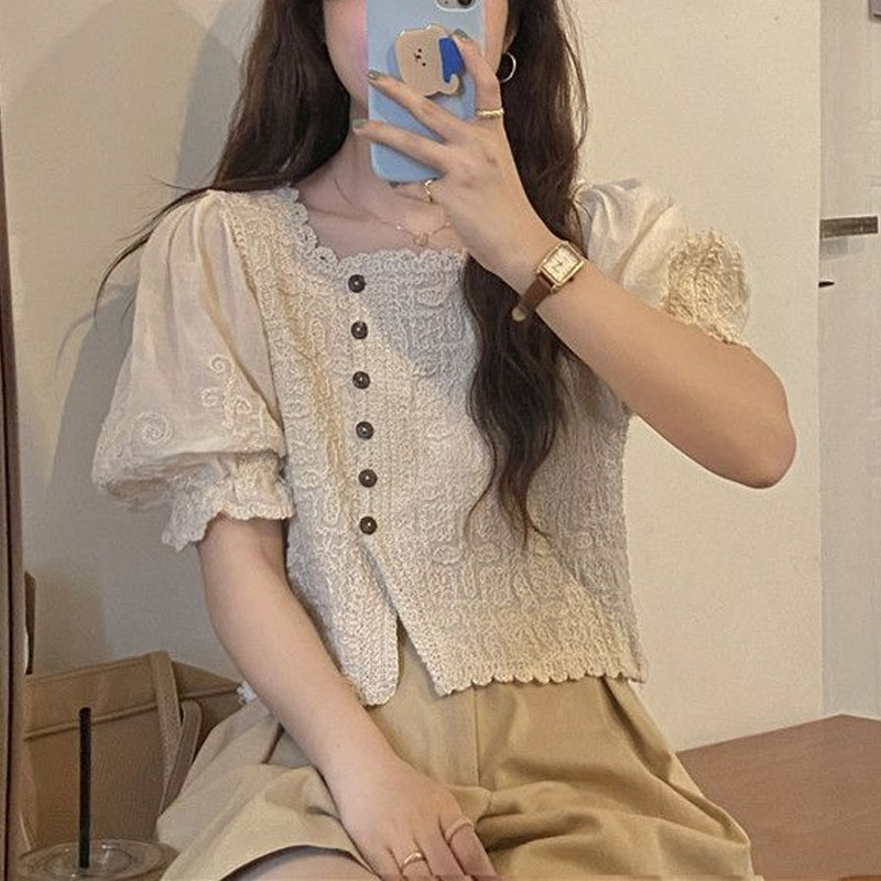 Summer Clothing In French - French Style Lace Square Collar Shirts