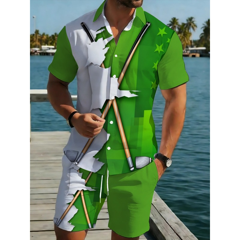 Summer Clothing Guys - Men's Lightweight Casual Green White Polyester