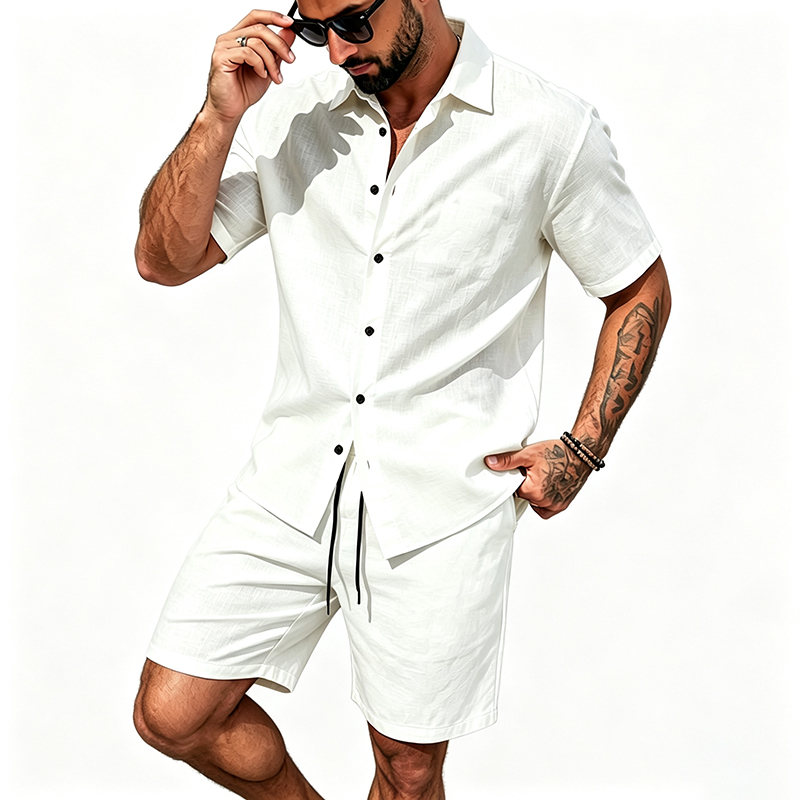Men Linen Two Piece Outfit Sho - огляд і ціна Summer Clothing Guys