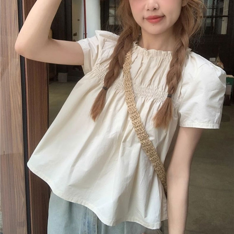 Shirring Solid Color Shirts Fe - огляд і ціна Summer Clothing In French
