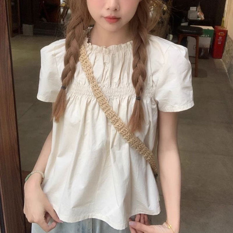Shirring Solid Color Shirts Fe - огляд і ціна Summer Clothing In French