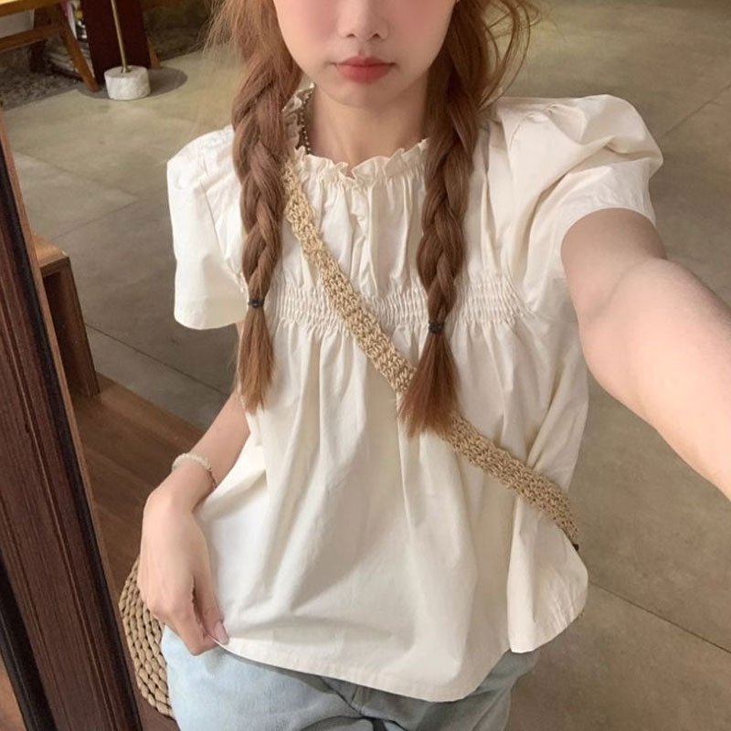 Shirring Solid Color Shirts Fe - огляд і ціна Summer Clothing In French