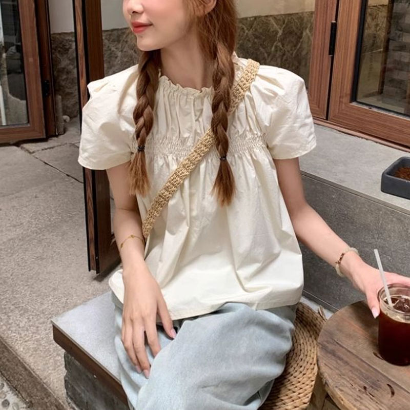 Shirring Solid Color Shirts Fe - огляд і ціна Summer Clothing In French